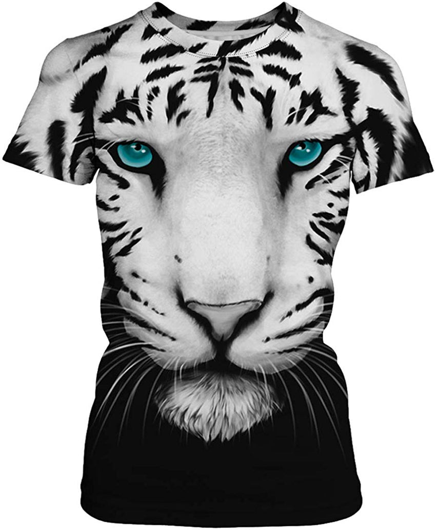 Women Summer T Shirt 3D Pattern Print Funny Short Sleeve Tee Couple Shirt 001eye Tiger c