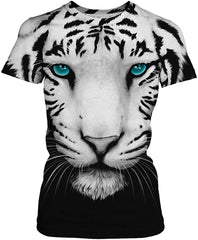 Women Summer T Shirt 3D Pattern Print Funny Short Sleeve Tee Couple Shirt 001eye Tiger c