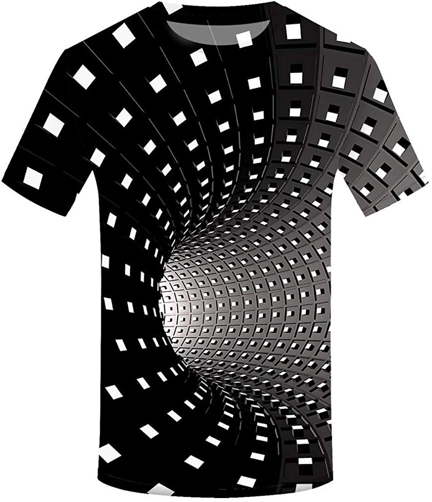 Save15% BBesty Men's Fashion Loose Soild Color 3D Round Neck Print Short Sleeve T Shirt Top Blouse Black