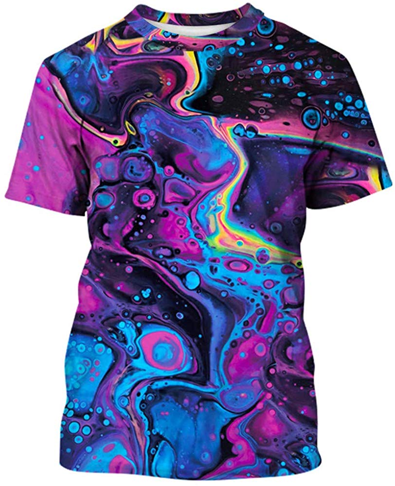 Unisex 3D Print Short Sleeve T Shirt Fashion Couple Tees Kids Oil Purple