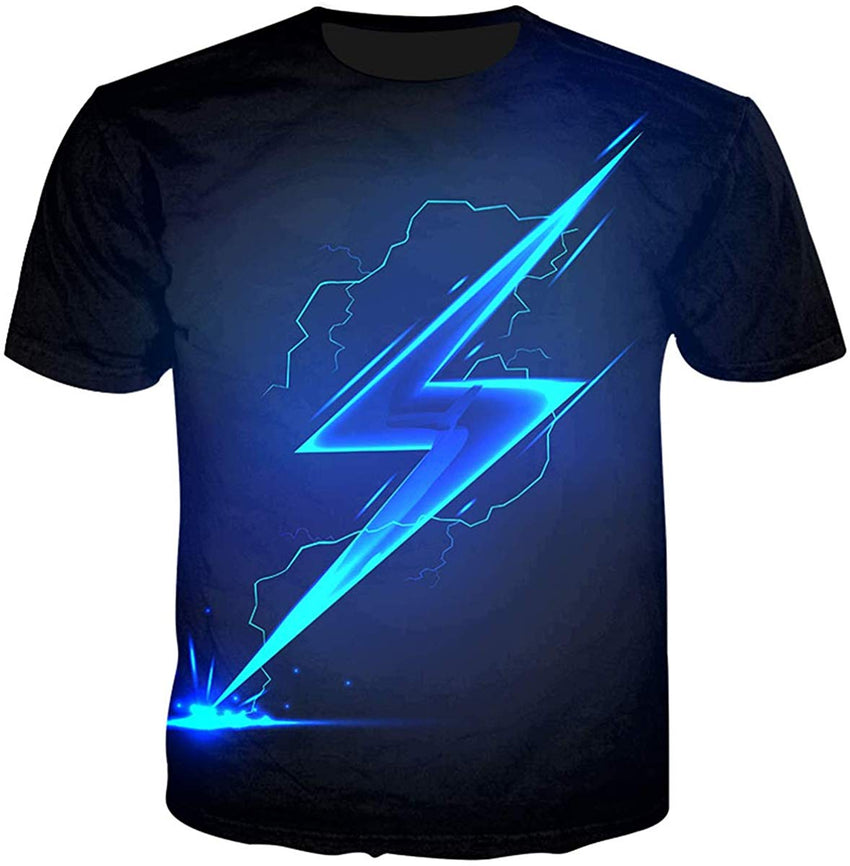 Unisex Flash Casual T Shirt Lightening 3D Printed Cool Crew Neck Parkour Tees Cool Blue