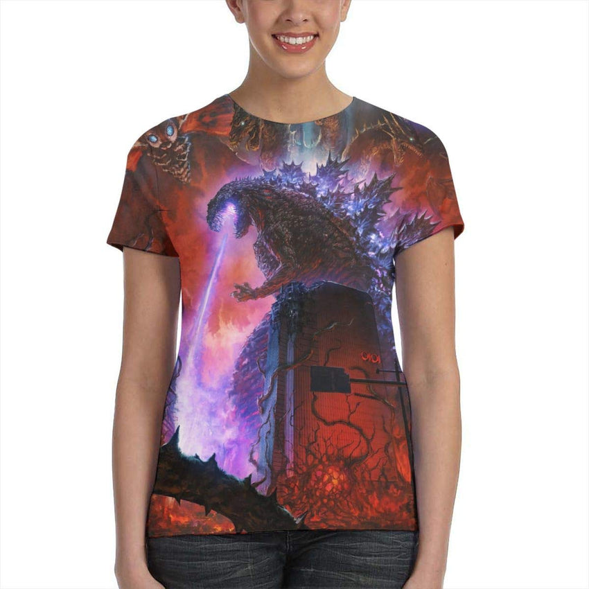 Womens God Zilla 2 King of Monsters 3D Printed Short Sleeves Shirt Godzi10