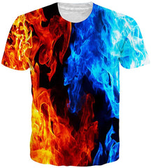Mens T Shirts 3D Graphics Print Short Sleeve Funny Summer T Shirts Blue Fire