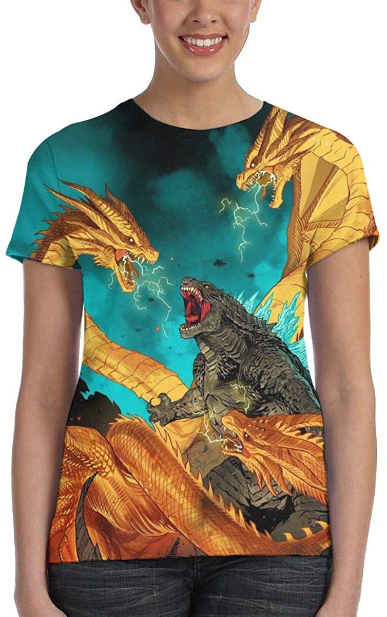 Womens God Zilla 2 King of Monsters 3D Printed Short Sleeves Shirt Godzi29