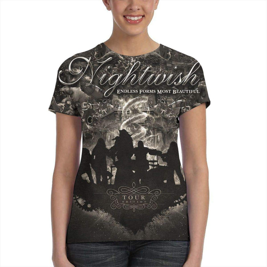 Nightwish Women's T Shirt 3D Print Short Sleeve Stylish Tops Tee Black