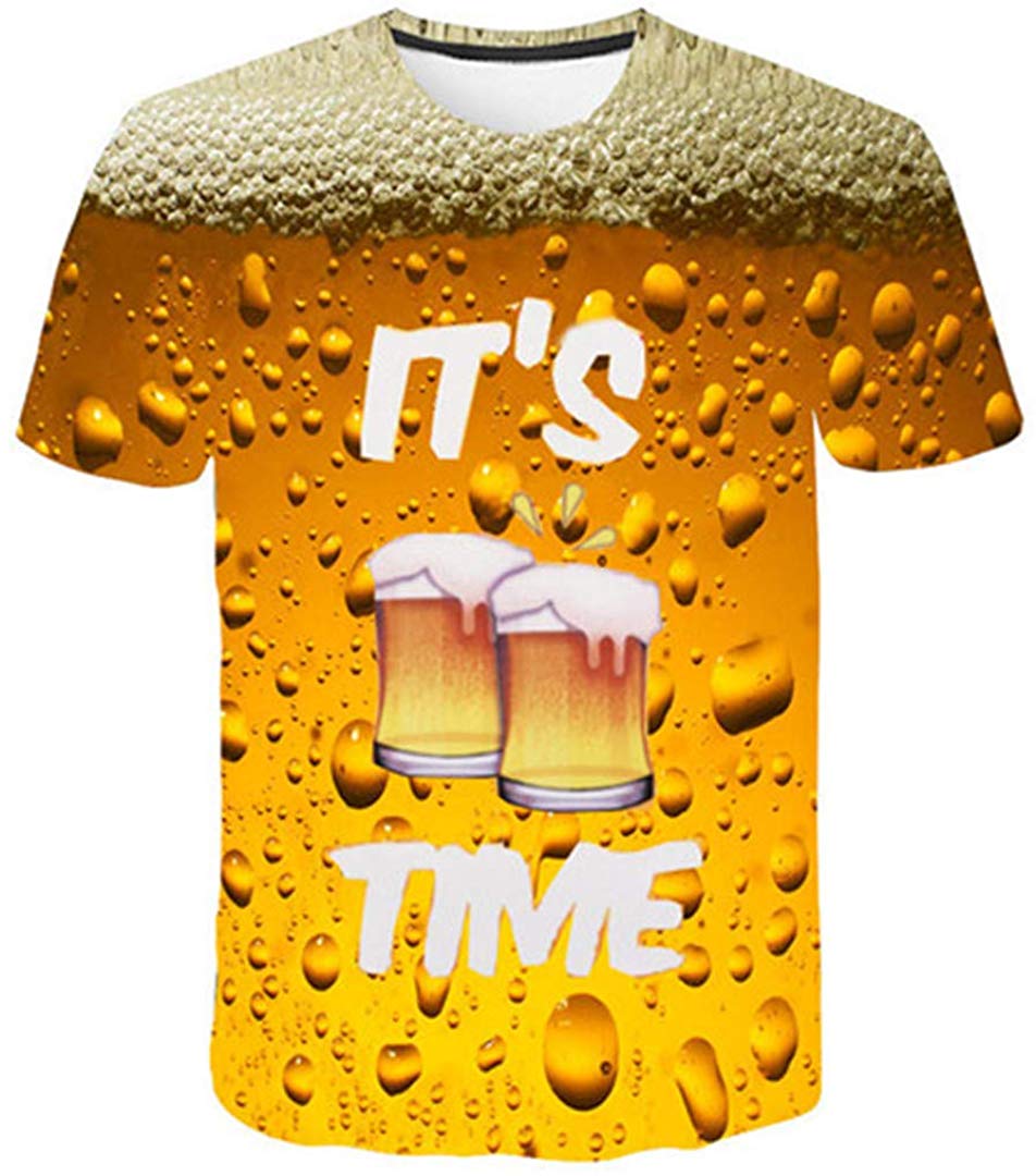 Summer Men's Clothing O Neck Clock Jacket Beer Short Sleeved 3D T Shirt Large Size 5XL Txx069