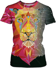 Women Summer T Shirt 3D Pattern Print Funny Short Sleeve Tee Couple Shirt Black Lion c