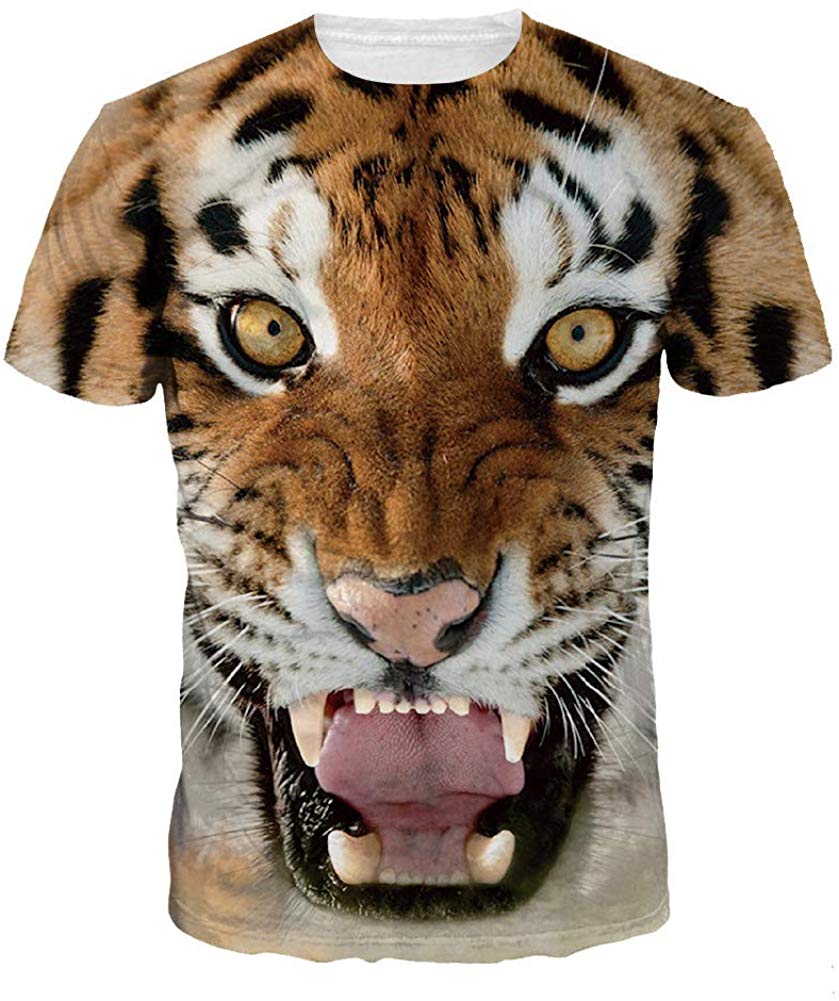 Men's 3D Print T Shirt Animal Adult Funny Novelty T Shirt Young Men Tee Short Sleeve Crew Neck Tiger