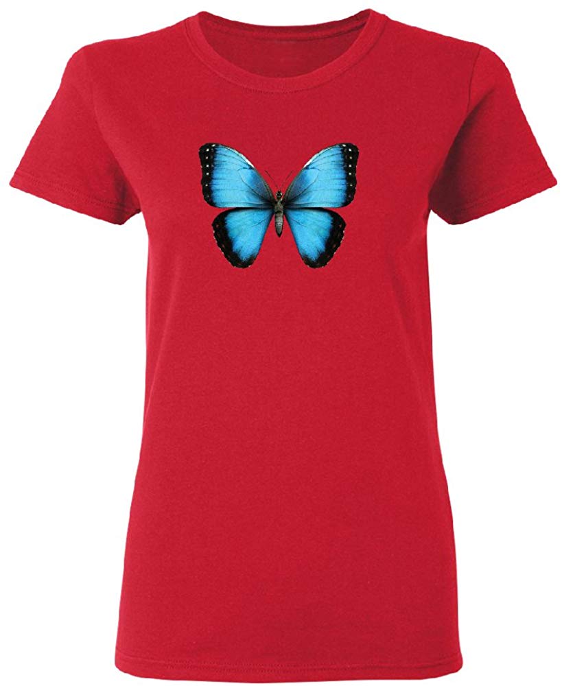 3D Morpho Butterfly Women's T Shirt Tee Red