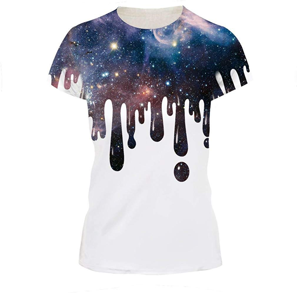 Velynce Unisex Thin Shirts Stylish 3D Digital Printed Lion Skull Casual Personality T Shirts Couple Clothing Galaxy Drops #11