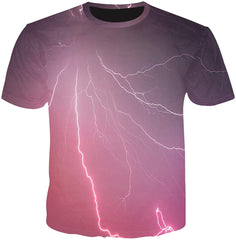 Unisex Flash Casual T Shirt Lightening 3D Printed Cool Crew Neck Parkour Tees Pink