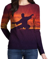 Tai Chi Silhouette 3D Print Women Long Sleeve T Shirt Polyester Nature