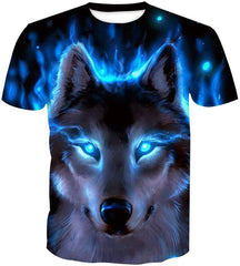 Men Original Animal Printed T Shirt Cool Casual 3D Digital Graphics Tee Tops Blue Wolf