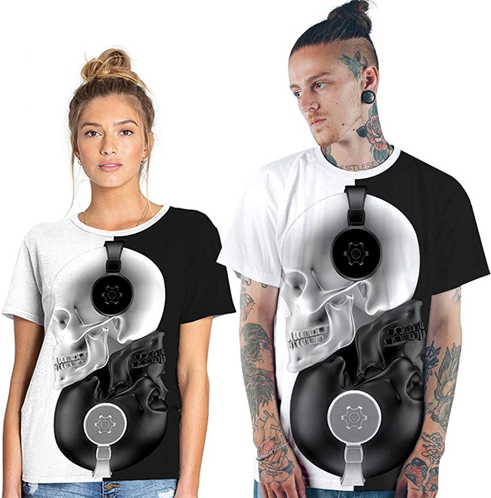 Velynce Unisex Thin Shirts Stylish 3D Digital Printed Lion Skull Casual Personality T Shirts Couple Clothing Skull Robot #38