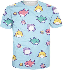 Summer Fashion Women Men Printed Short Sleeve Tee Tops T Shirts Rainbow Sharks
