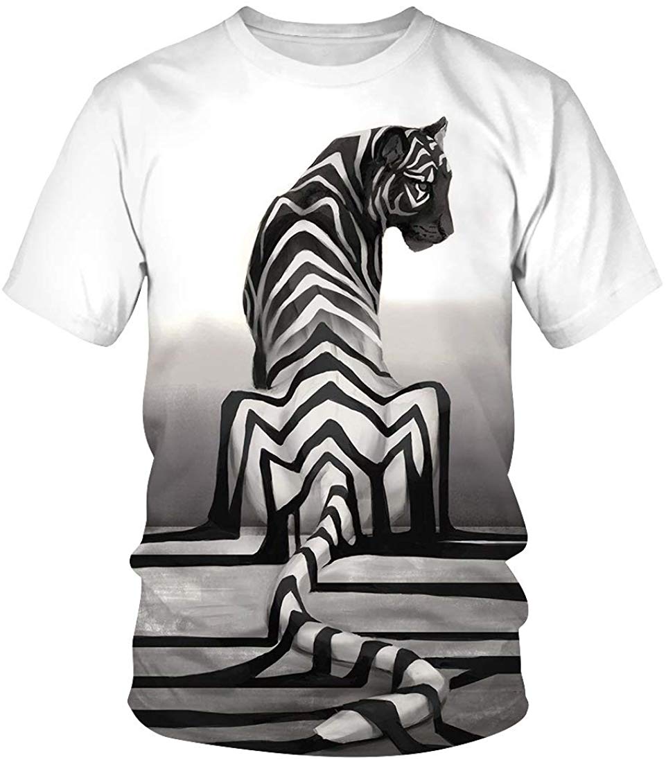 3D Print T Shirt Fashion Graphic Tee Crewneck Short Sleeve T Shirts for Men Women Tiger