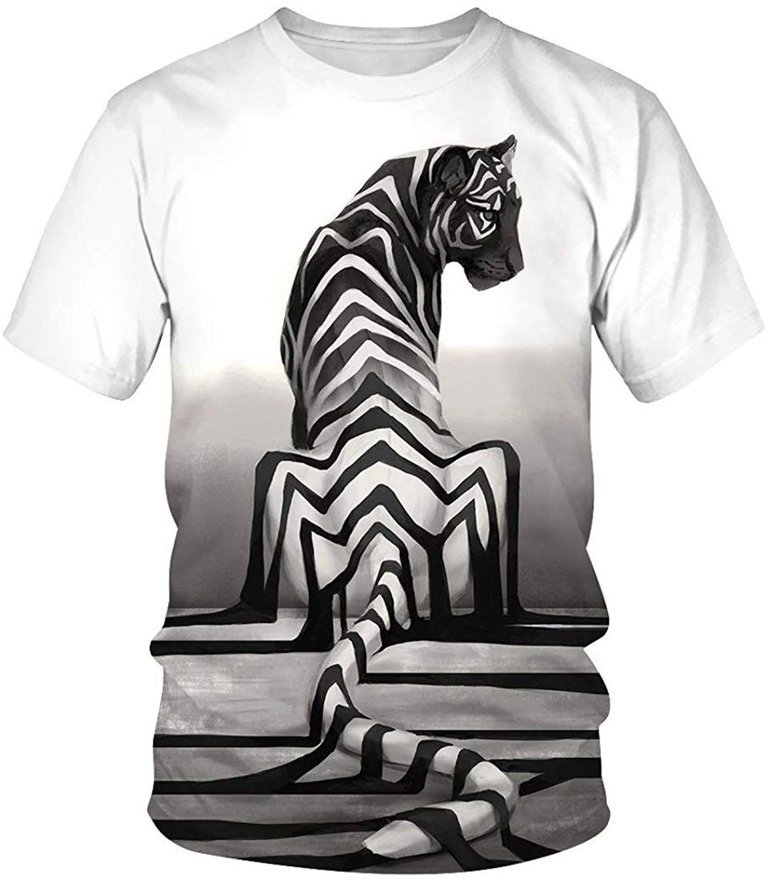 3D Print T Shirt Fashion Graphic Tee Crewneck Short Sleeve T Shirts for Men Women Tiger