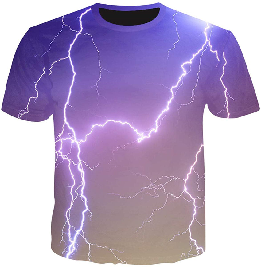 Unisex Flash Casual T Shirt Lightening 3D Printed Cool Crew Neck Parkour Tees Purple