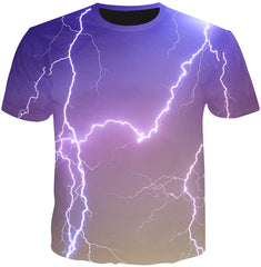 Unisex Flash Casual T Shirt Lightening 3D Printed Cool Crew Neck Parkour Tees Purple