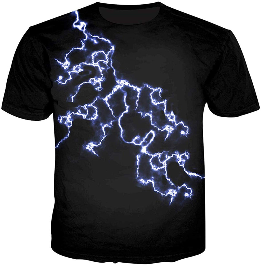 Unisex Flash Casual T Shirt Lightening 3D Printed Cool Crew Neck Parkour Tees Black&purple