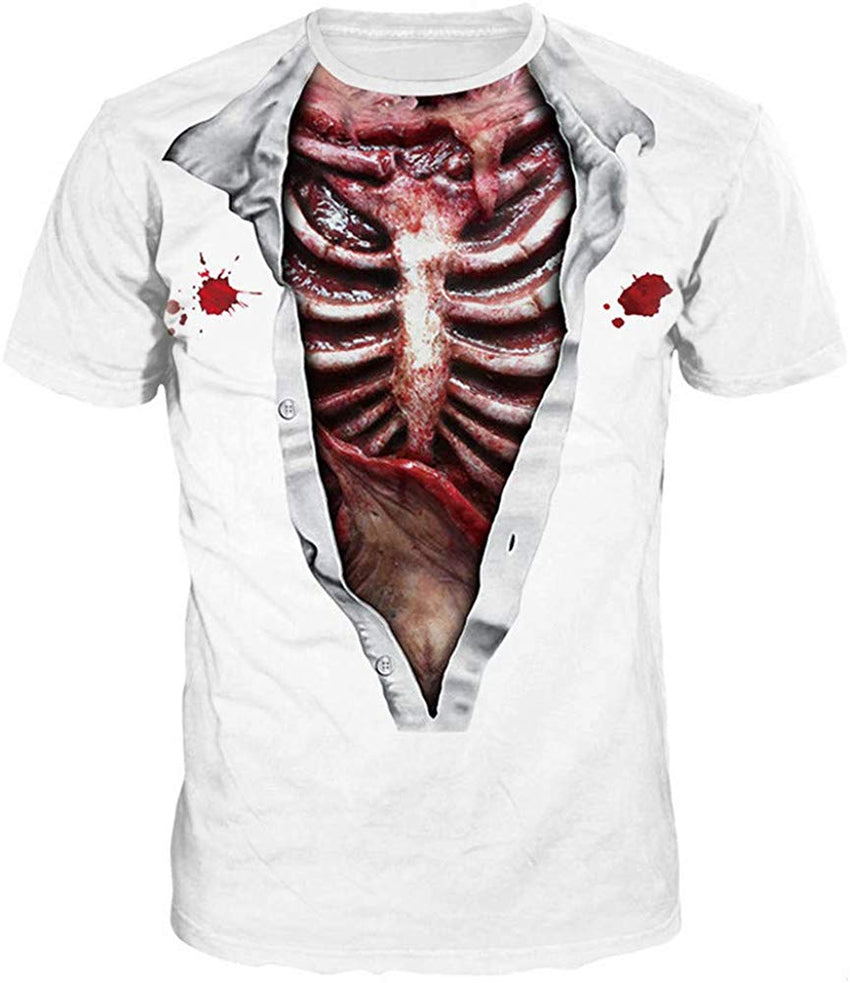 Unisex 3D Print Short Sleeve T Shirt Fashion Couple Tees Blood Skeleton