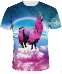 Velynce Unisex Thin Shirts Stylish 3D Digital Printed Lion Skull Casual Personality T Shirts Couple Clothing Rainbow Unicorn #27