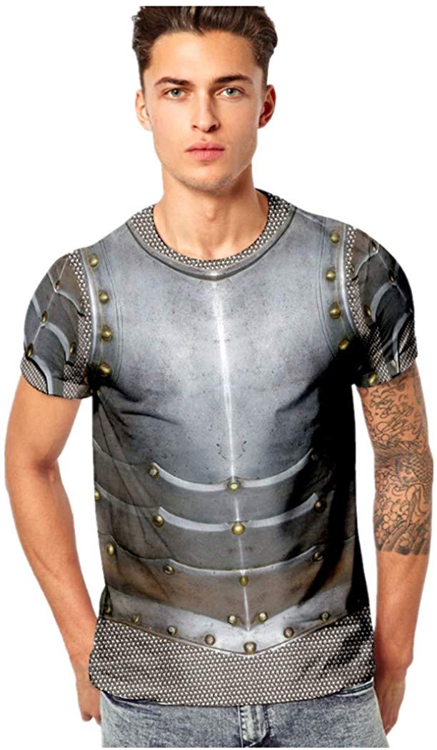 3D Top Blouse Mens Printing Fitness Elastic Short Sleeve T Shirt Black