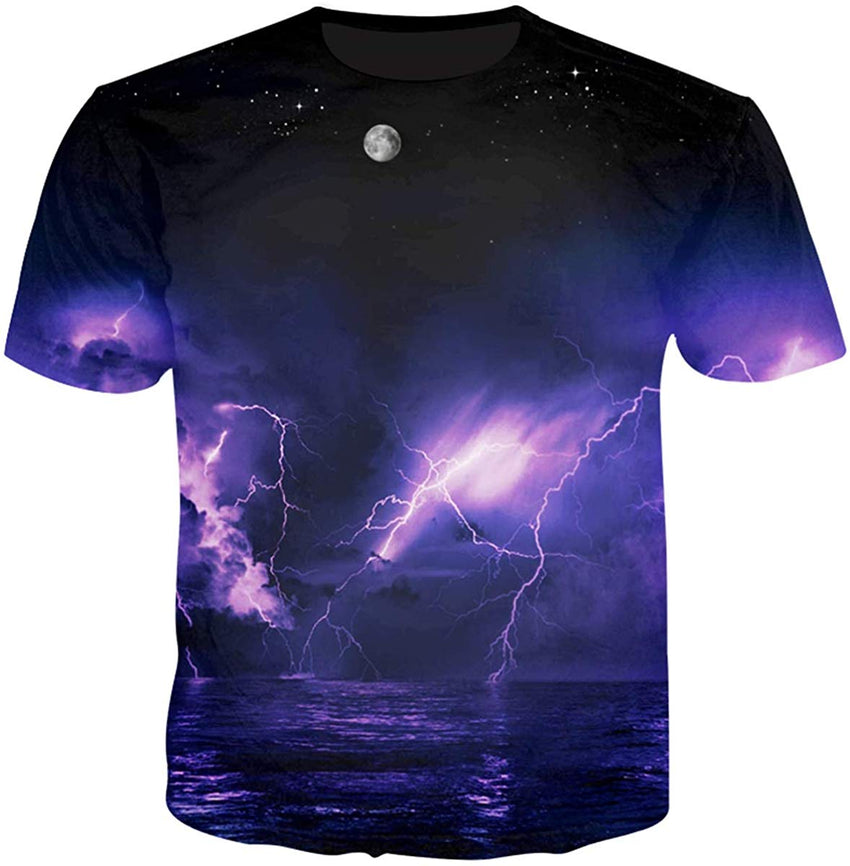 Unisex Flash Casual T Shirt Lightening 3D Printed Cool Crew Neck Parkour Tees Dark Purple 2