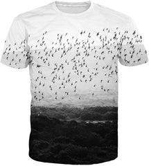 Summer Fashion Women Men Printed Short Sleeve Tee Tops T Shirts Bird Mountain
