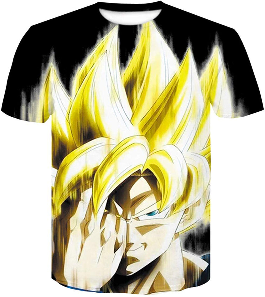 Men's Novelty T Shirts 3D Printing Tee Tops with Dragon Ball Hair Yellow