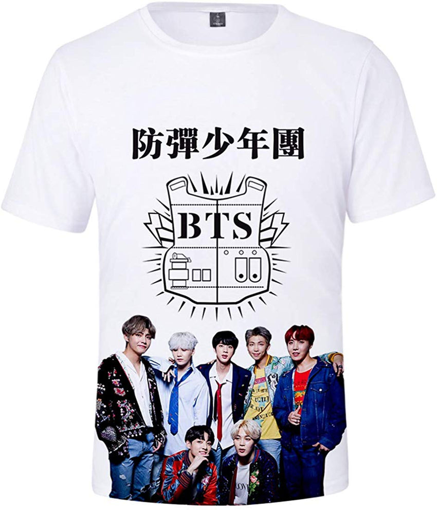 Women's Novelty T Shirts Kpop BTS Tee Tops Bangtan Boys 3D Printed Shirts J Hope RM Jimin V Jung Kook Album White