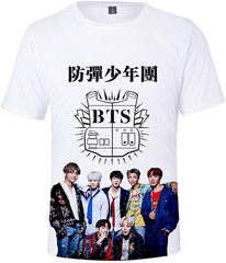 Women's Novelty T Shirts Kpop BTS Tee Tops Bangtan Boys 3D Printed Shirts J Hope RM Jimin V Jung Kook Album White