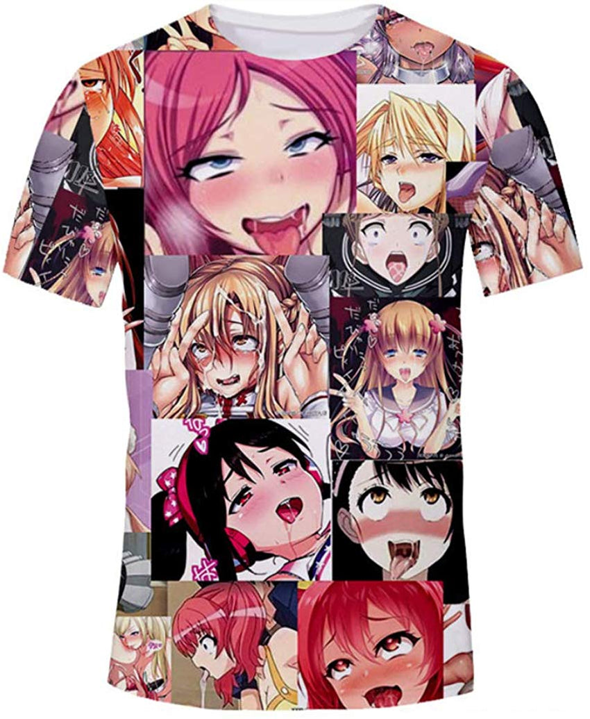 Unisex 3D Anime Ahego T Shirt Funny Shy Girl Cartoon Causal Tee Tops Ahegao Red