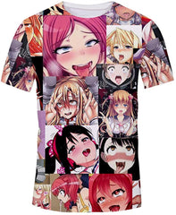 Unisex 3D Anime Ahego T Shirt Funny Shy Girl Cartoon Causal Tee Tops Ahegao Red