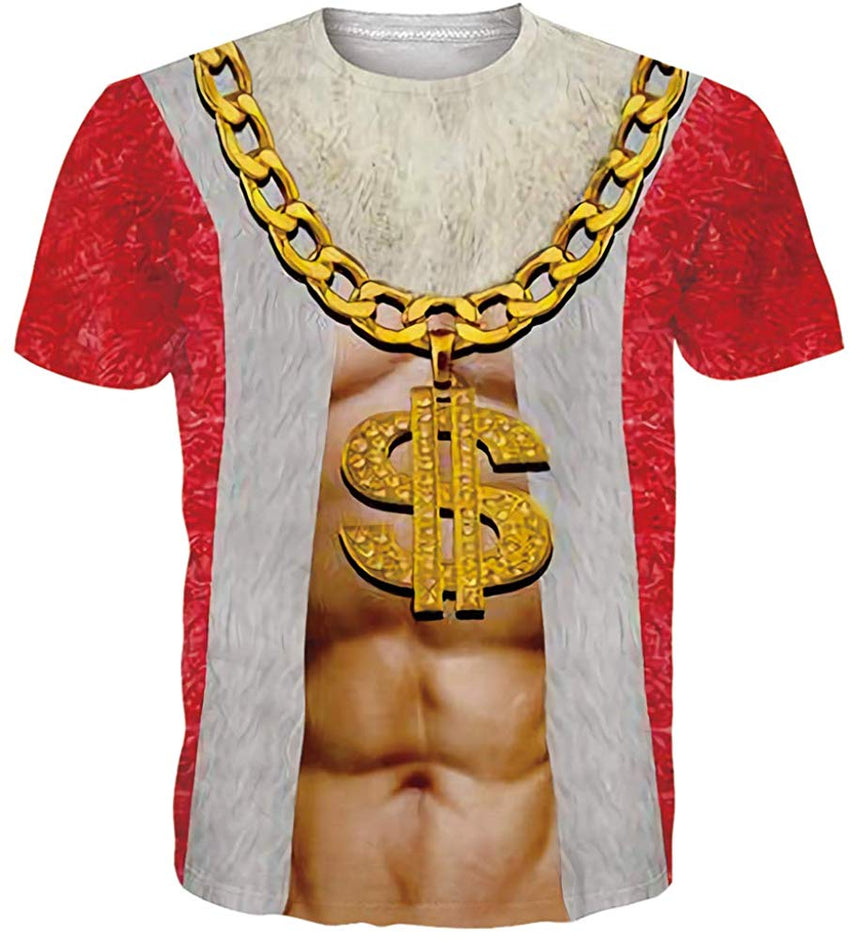 Unisex Cool Novelty 3D Graphic Print T Shirts Summer Short Sleeve Crewneck Tees Casual Tops Dollar Necklace