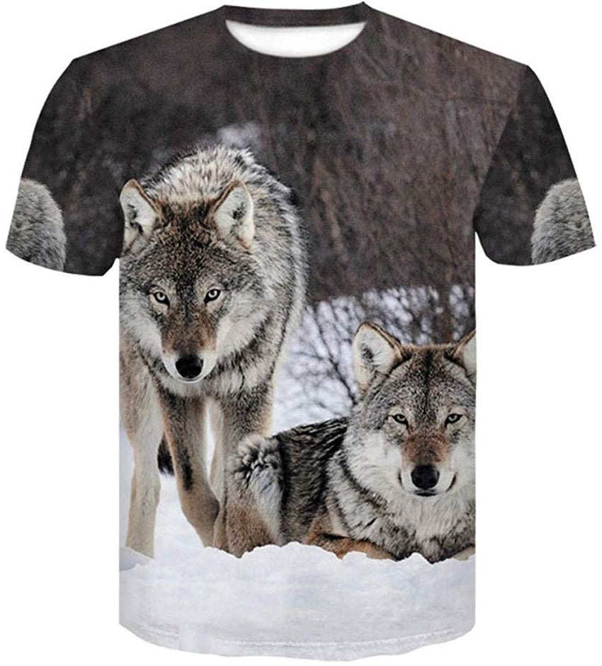 Mens T Shirt Block Cheetah 3D Printing Tops Short Sleeve Wolf white