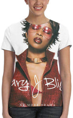NancyA Womens Mary J Blige No More Drama Design 3D Printed Short Sleeve T Shirt Black Nature