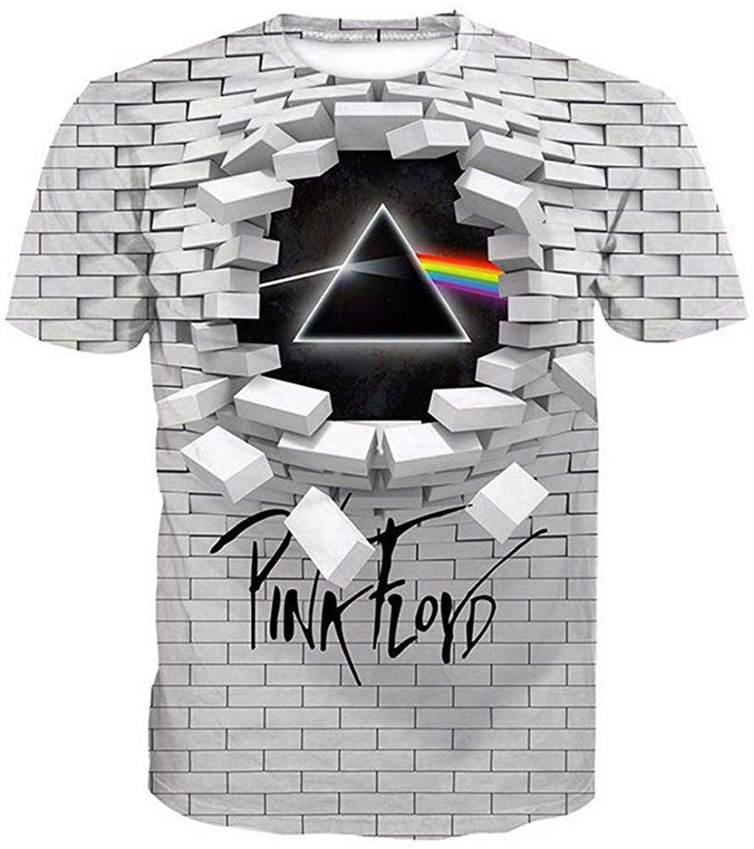 Unisex T Shirts Creative Wall Pink Floyd 3D Printed Round Neck Loose Short Sleeved Large Size Shirt Nature