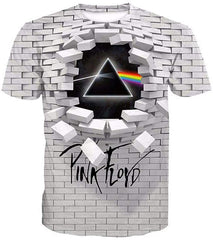 Unisex T Shirts Creative Wall Pink Floyd 3D Printed Round Neck Loose Short Sleeved Large Size Shirt Nature