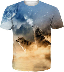 Unisex 3D Printed Summer Casual Short Sleeve T Shirts Top Tees S XXL Desert wolf