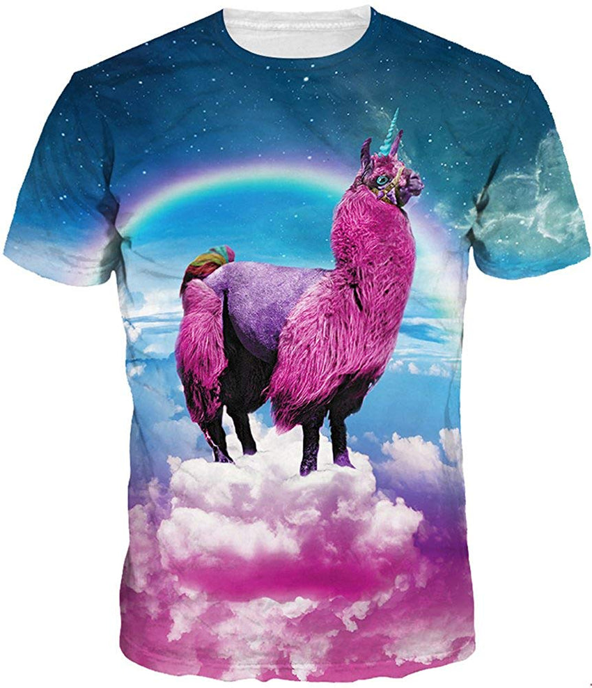 Unisex Men 3D Printed Casual Summer Short Sleeve T Shirts Tees Alpaca