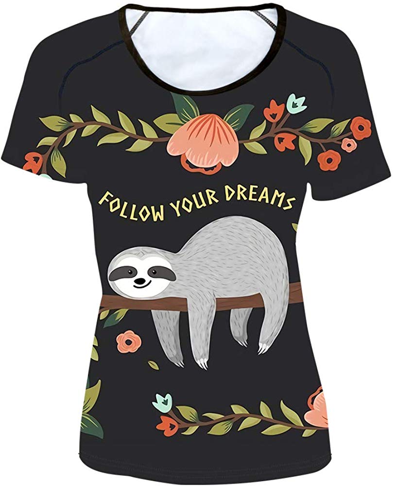 Women' Girl's T Shirt with Animl Cat Dog Print Sloth blue
