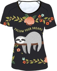 Women' Girl's T Shirt with Animl Cat Dog Print Sloth blue