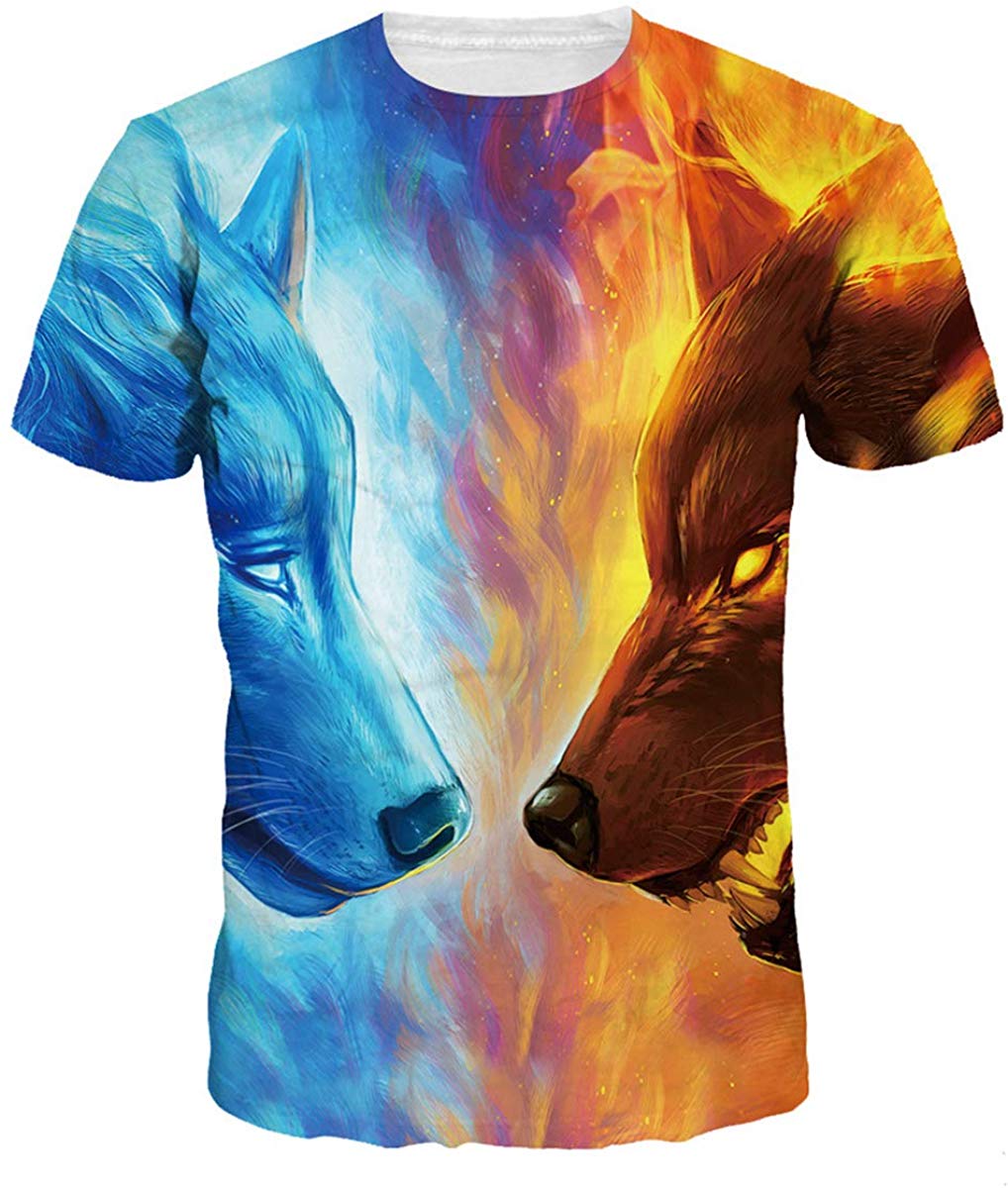 Velynce Unisex Thin Shirts Stylish 3D Digital Printed Lion Skull Casual Personality T Shirts Couple Clothing Wolf #3