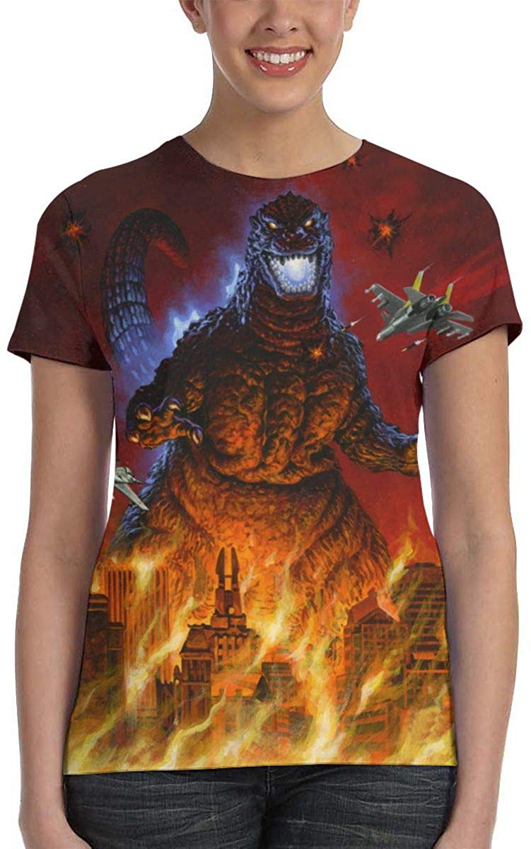 Womens God Zilla 2 King of Monsters 3D Printed Short Sleeves Shirt Godzi35