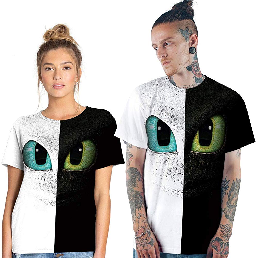 Velynce Unisex Thin Shirts Stylish 3D Digital Printed Lion Skull Casual Personality T Shirts Couple Clothing Dragon Eyes #42