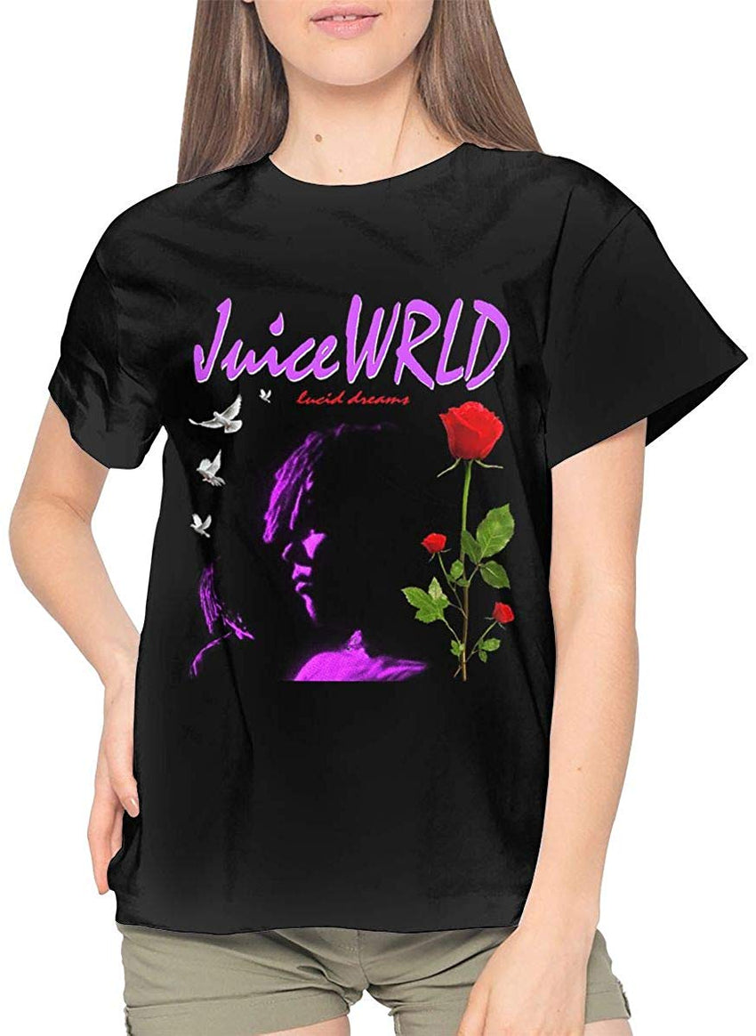 Woman 3D Print Juice WRLD Short Sleeve Tops Tee Ladies Summer Casual Shirt Black