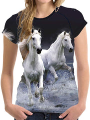 Horse Print Women T Shirt Art Design Tee Girls Elastic Short Sleeve Horses