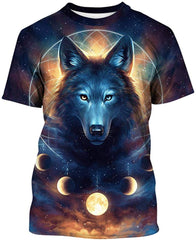 Unisex 3D Print Short Sleeve T Shirt Fashion Couple Tees Kids Wolf Moon
