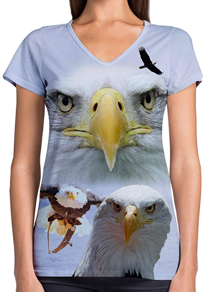 Animals Dinosaurs Others Print 3D Woman V Neck Tee Polyester Several Eagles